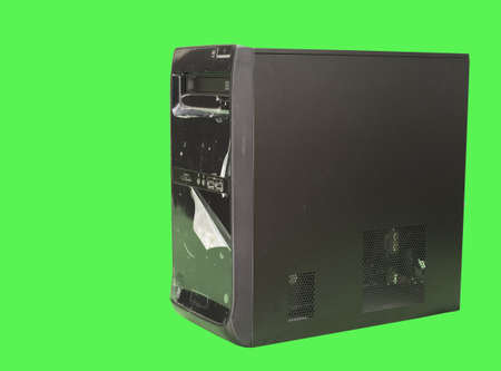 Computer block isolated on a green backgroundの写真素材