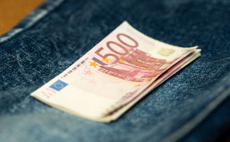 five hundred euros on a background of jeansの写真素材