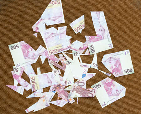 small pieces five hundred euros on a fabric background ropeの写真素材