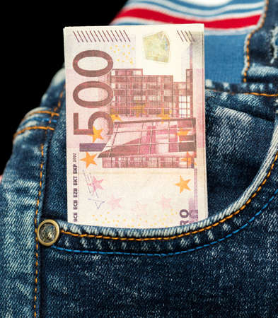 five hundred euros in his pocket jeansの写真素材