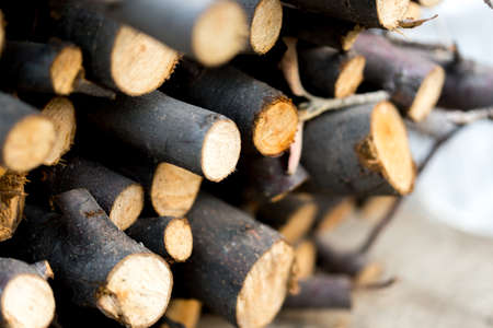 A stack of firewood close up