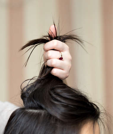 wrap hair curling in a beauty salonの写真素材