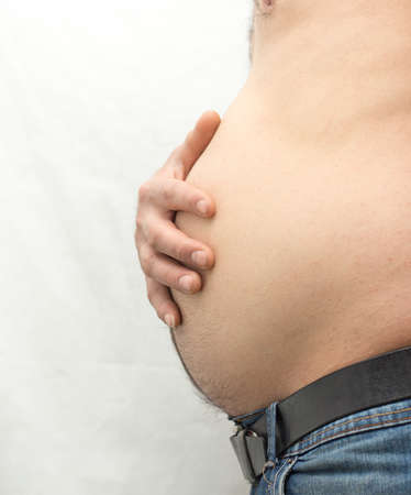 men's big stomach on white
