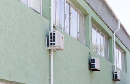 Air Conditioner Compressor Unit on Wallのeditorial素材