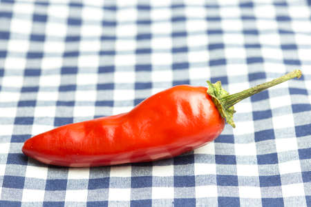 red pepper on a background of checkered fabricの写真素材
