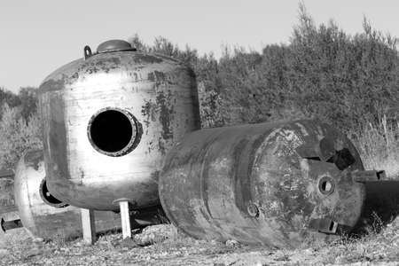 large iron tank in the open airの写真素材