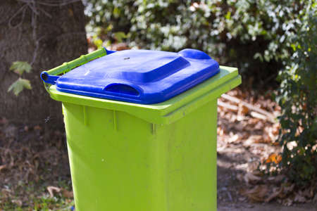 plastic trash can in the parkの写真素材