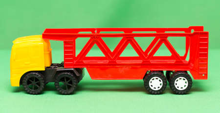 toy truck on a green backgroundの写真素材