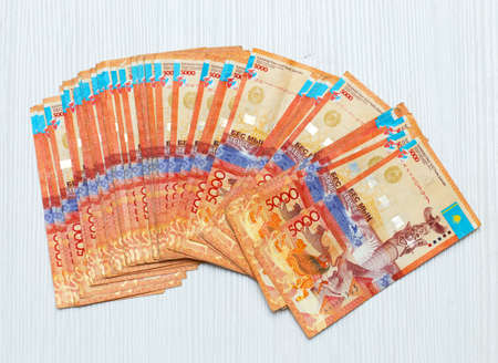 Kazakh banknotes on a white backgroundの写真素材