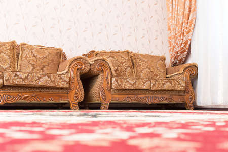 cozy brown sofa in the room of the big houseの写真素材