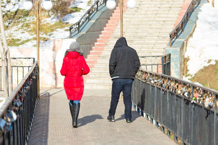 DENDROPARK IN SOUTH KAZAKHSTAN - JANUARY 19, 2018: Bridge with lovers, a symbol of loyalty and eternal loveのeditorial素材