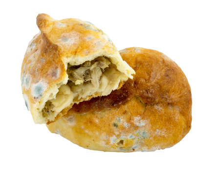 Deep fried old samsa with mold isolated on white backgroundの写真素材