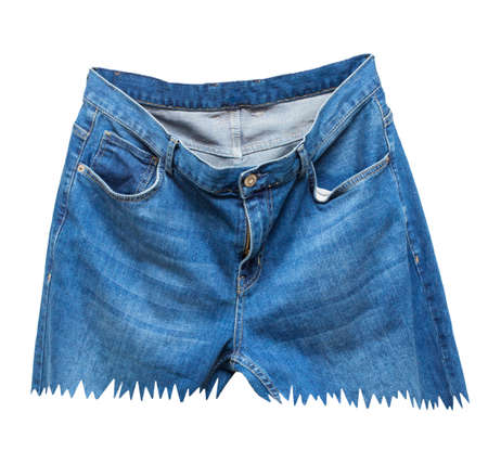 men's jeans shorts isolated on white backgroundの写真素材