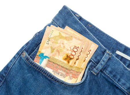 Blue jeans pocket and money of Kazakhstanの写真素材