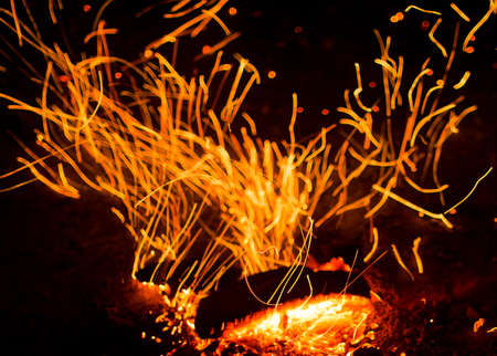 Flame of fire with sparks on a black background