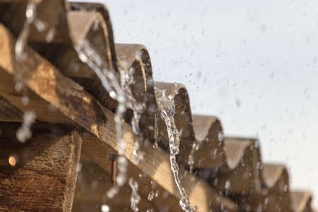 storm rain on the roof of the house