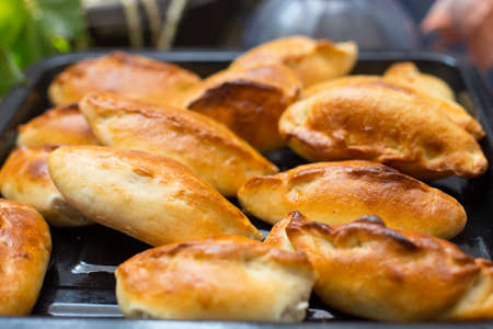 Uzbek national delicious SAMSA. Preparation of fresh