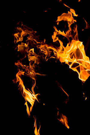 Flame of fire with sparks on a black backgroundの写真素材