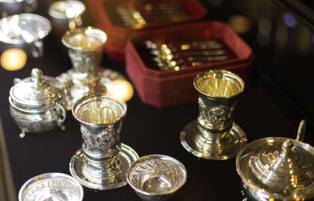 antique silver cup in the storeの写真素材