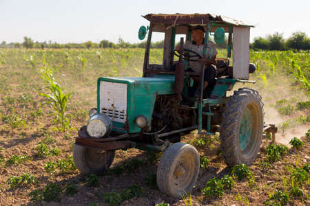 old small tractor in the Portuguese field