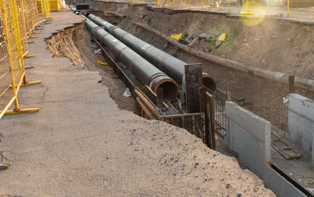 A pipeline being installed at the construction site.