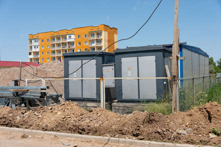 electric transformer for residents and a newly built residential building