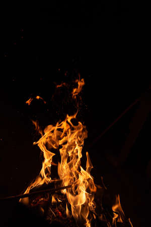 Flame of fire on a black backgroundの写真素材