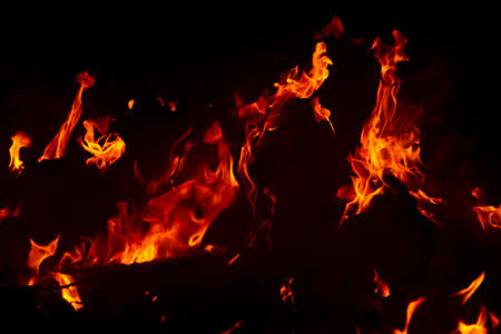 Flame of fire on a black backgroundの写真素材
