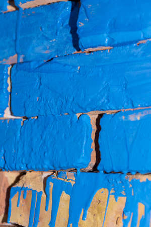 abstract background, brick painted blue paintの写真素材