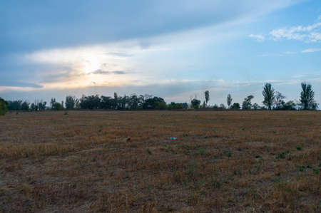 Rural scenic landscape with blue sky with clouds