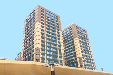 New block of modern apartments with balconiesの写真素材