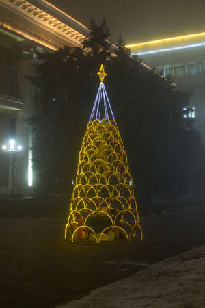 Christmas tree with decoration on the streetの写真素材