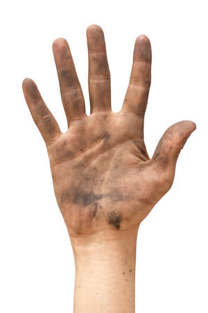 dirty hand on white backgroundの写真素材