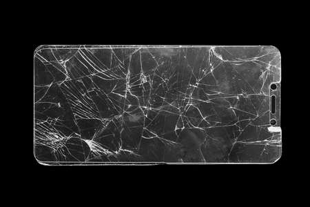 broken safety glass for smartphone on black backgroundの写真素材