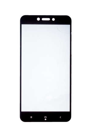 broken safety glass for smartphone on white backgroundの写真素材
