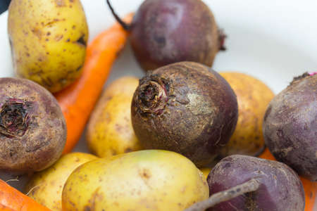 potatoes, beets and carrots for making saladの写真素材