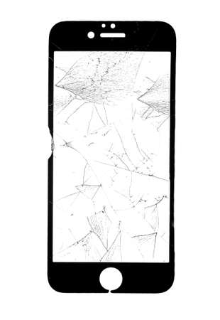 broken safety glass for smartphone on white backgroundの写真素材
