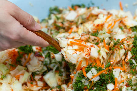 Prepare a cabbage salad and move with a spoonの写真素材