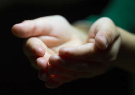 Ramadan kareem concept: Black and white prayer hands open two empty hands with palms up to pray Godの写真素材