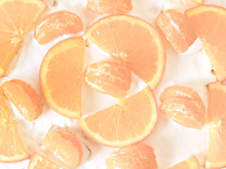 fruit cake with milk cream and fruitの写真素材