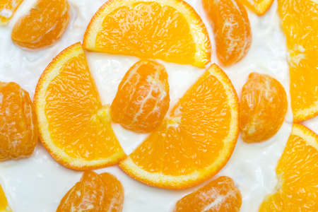 fruit cake with milk cream and fruitの写真素材