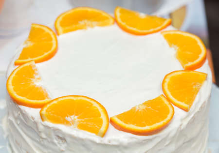 fruit cake with milk cream and fruitの写真素材