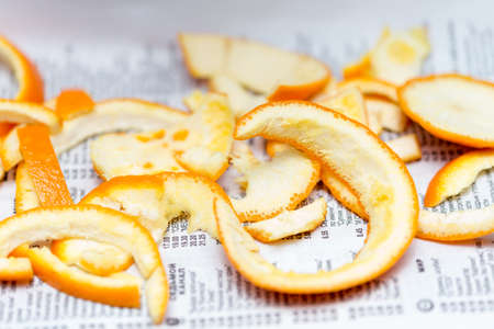 orange peel on paper backgroundの写真素材