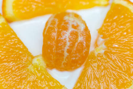 fruit cake with milk cream and fruitの写真素材