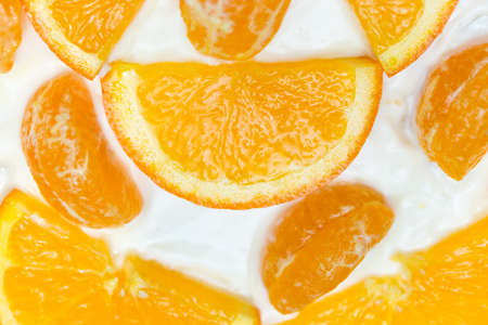 fruit cake with milk cream and fruitの写真素材