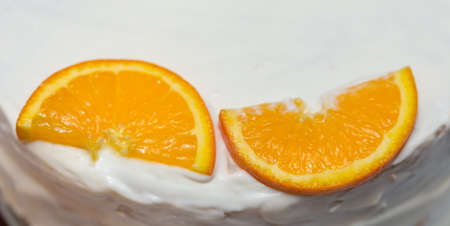 fruit cake with milk cream and fruitの写真素材