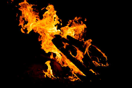 Flame of fire on a black backgroundの写真素材