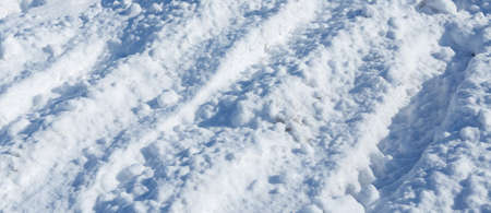 tire tracks on snowの写真素材