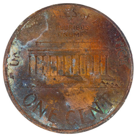 American coin one cent on a white backgroundの写真素材
