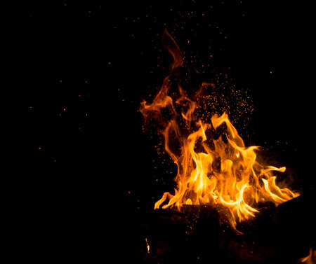 Flame of fire on a black backgroundの写真素材